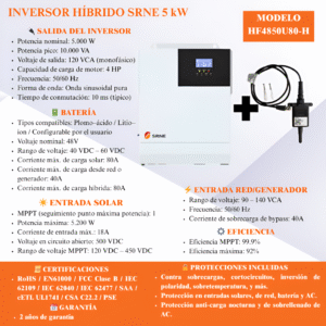 INVERSOR HÍBRIDO SRNE 5 kW – MODELO HF4850U80-H + Módulo Wifi