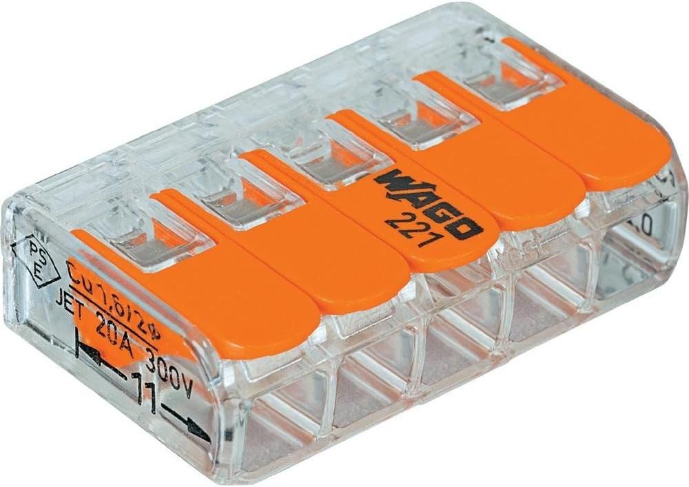 WAGO 221-415 | 5 Vías | Terminal de Conexión Eléctrica Transparent